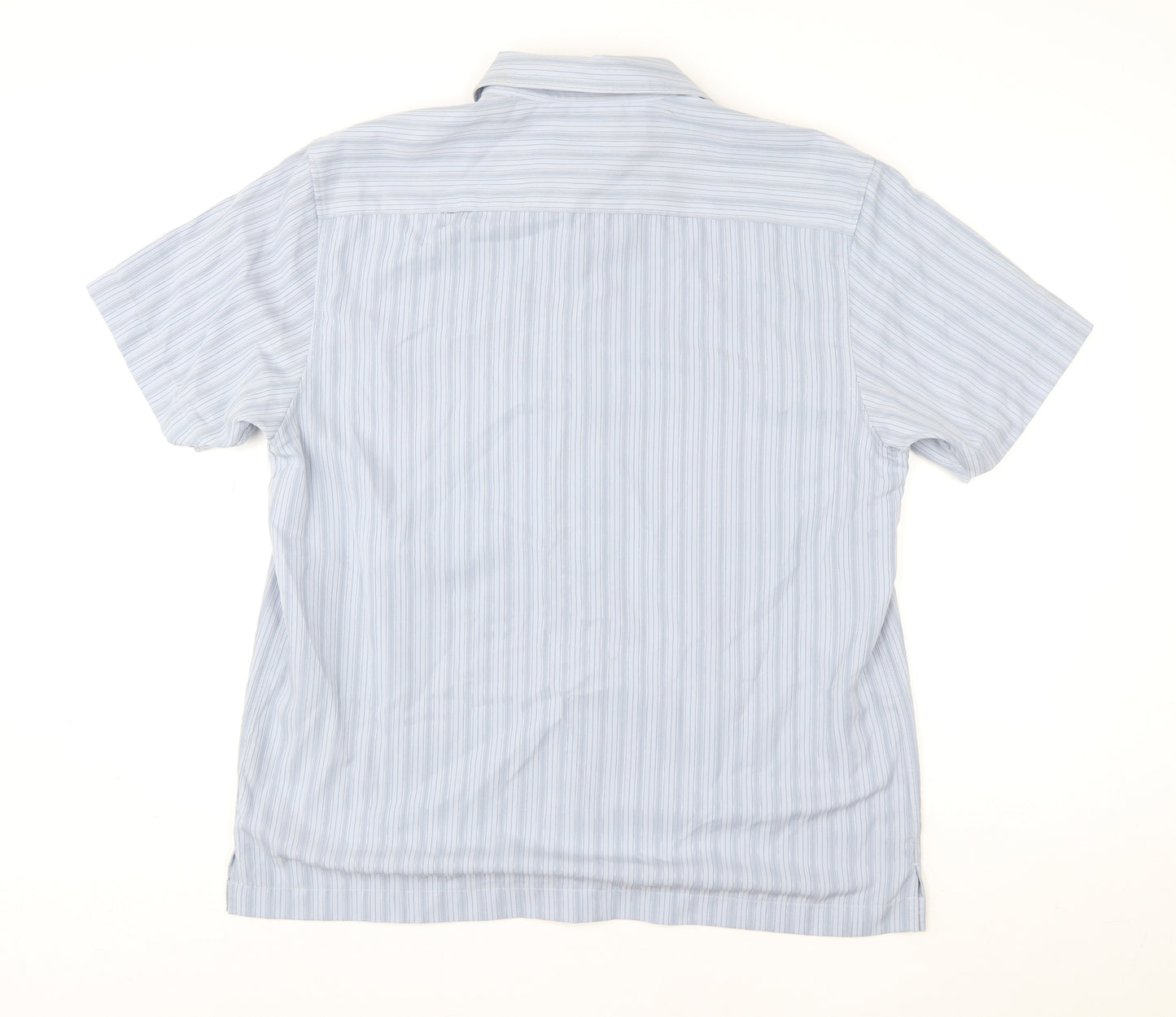 Atlantic Bay Men's Blue Striped Short Sleeve Dress Shirt L