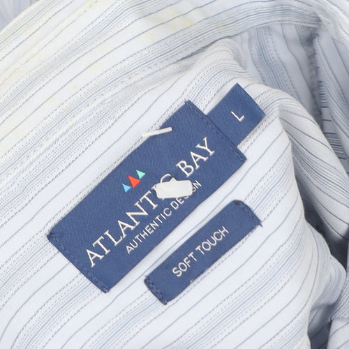 Atlantic Bay Men's Blue Striped Short Sleeve Dress Shirt L
