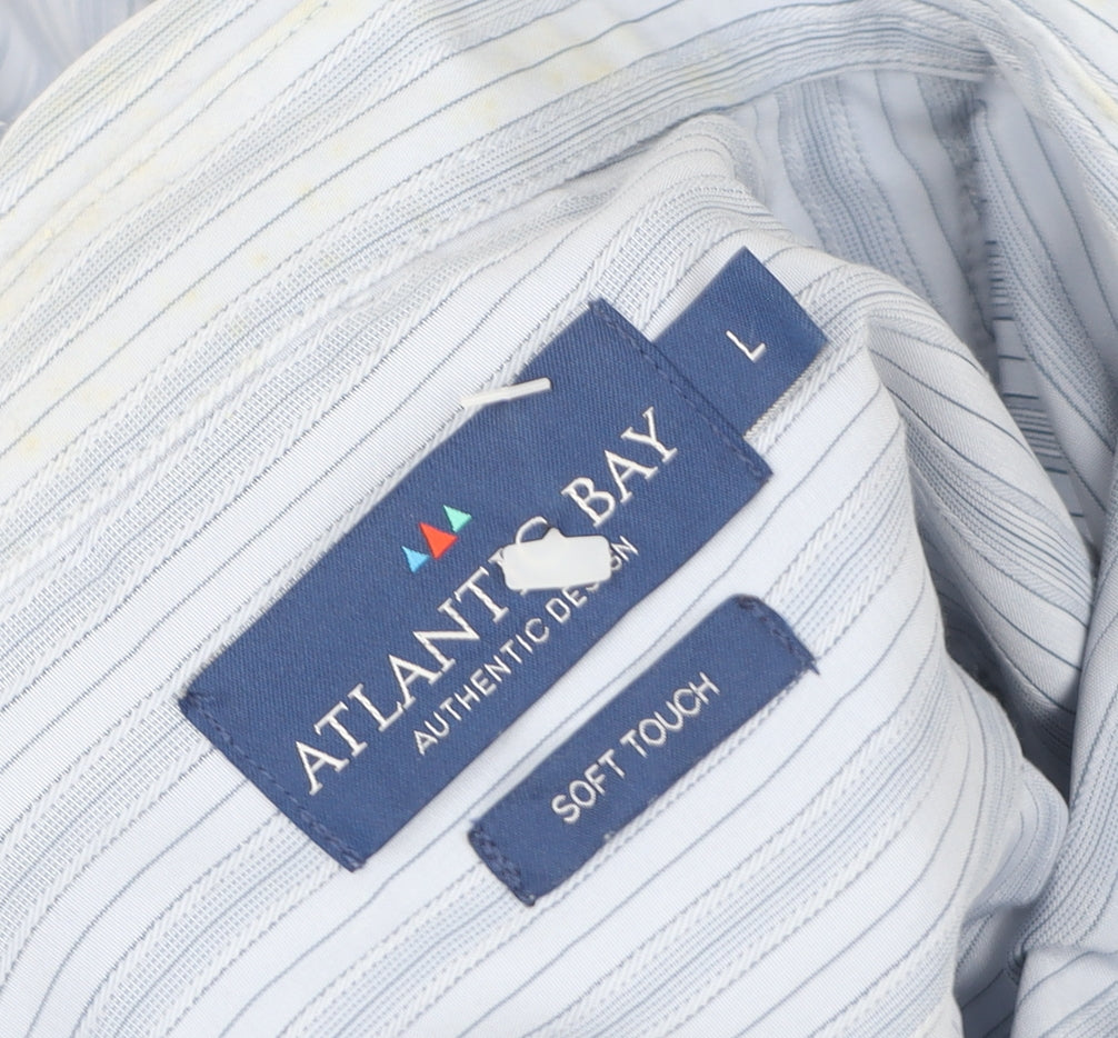 Atlantic Bay Men's Blue Striped Short Sleeve Dress Shirt L