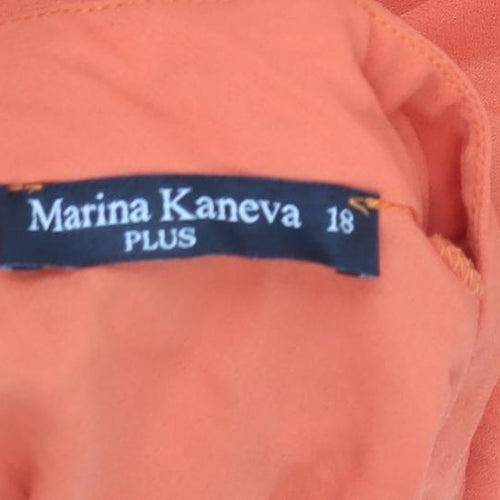 Marina Kaneva Women Orange Long Sleeve High Neck Tunic Blouse Size 18 Plus