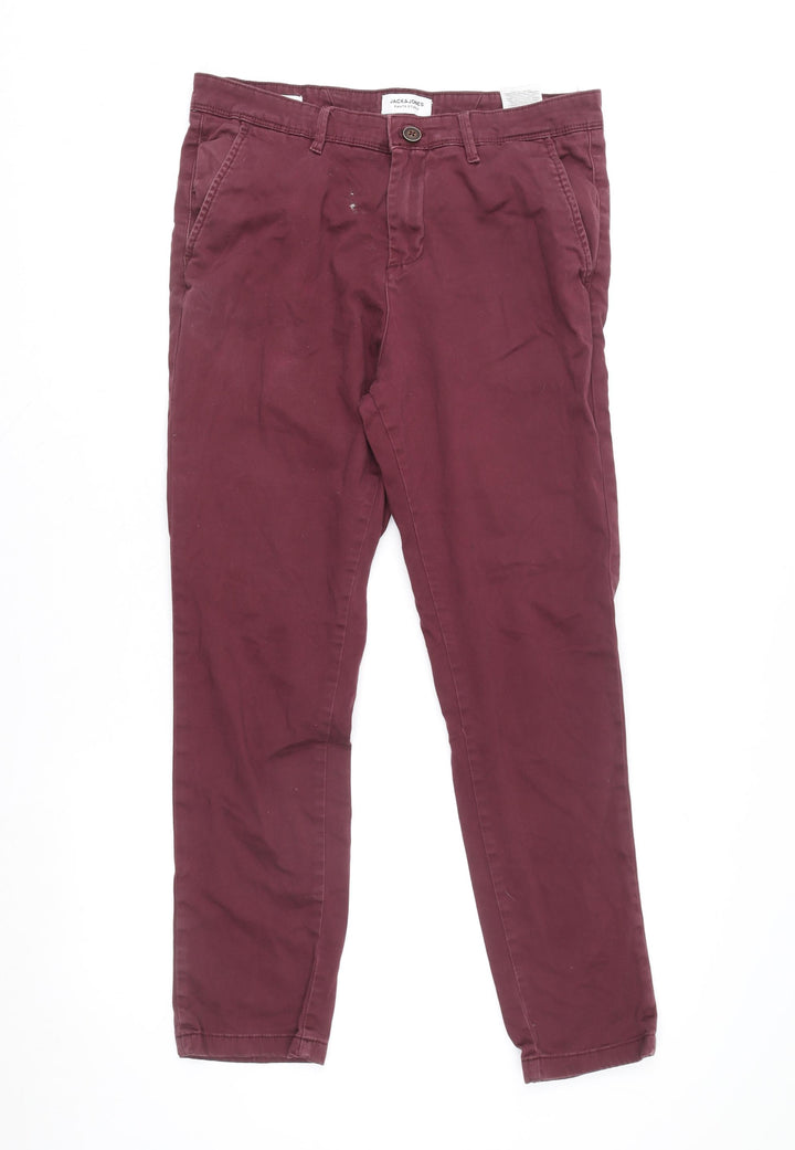 Jack & Jones Men's Red Slim Fit Chino Trousers 32x30 Cotton Blend