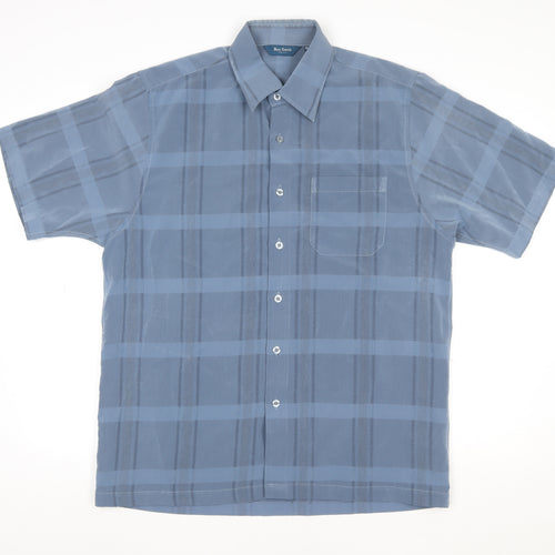 Ben Smith Men's Blue Check Short Sleeve Formal Dress Shirt XL
