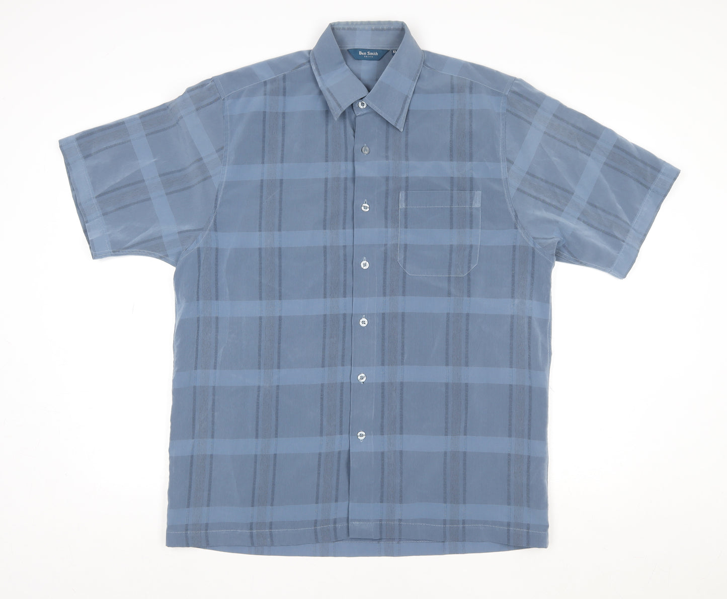 Ben Smith Men's Blue Check Short Sleeve Formal Dress Shirt XL