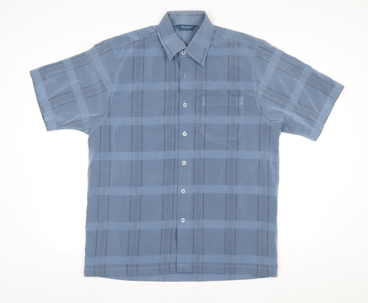 Ben Smith Men's Blue Check Short Sleeve Formal Dress Shirt XL