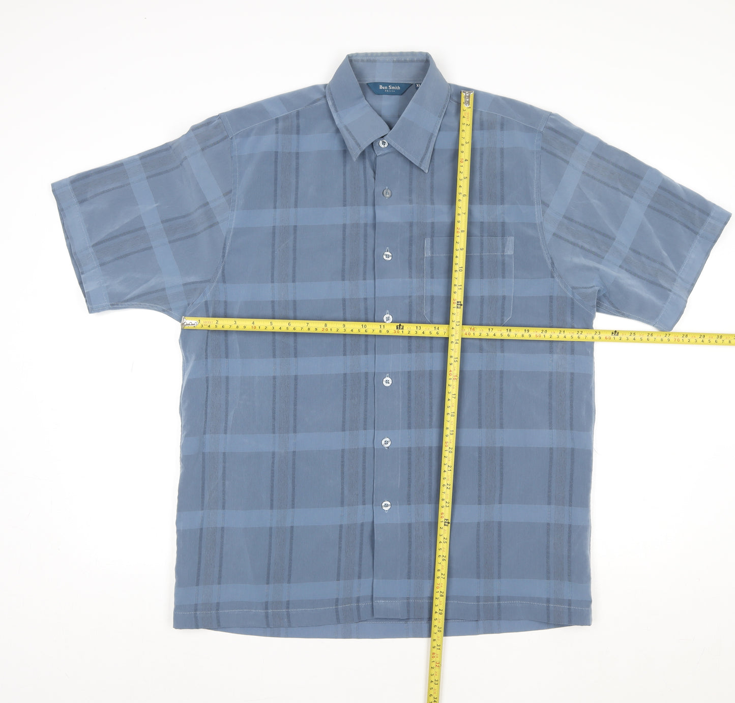 Ben Smith Men's Blue Check Short Sleeve Formal Dress Shirt XL