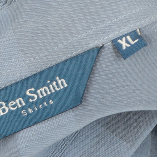 Ben Smith Men's Blue Check Short Sleeve Formal Dress Shirt XL