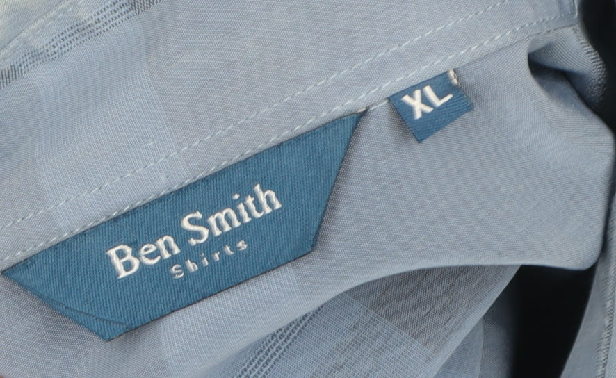 Ben Smith Men's Blue Check Short Sleeve Formal Dress Shirt XL