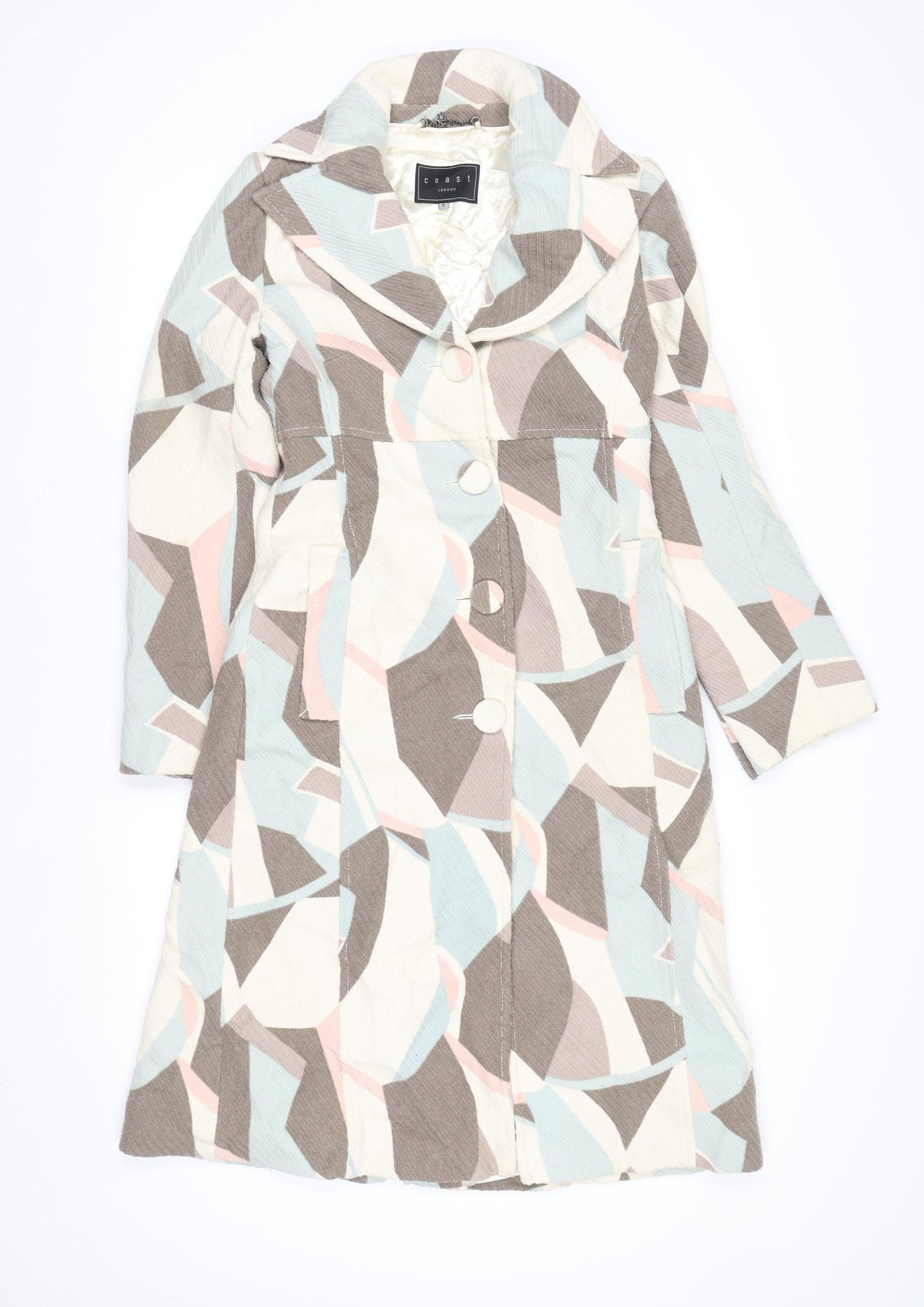 Coast Women’s Multicoloured Long Geometric Button Coat Size 8