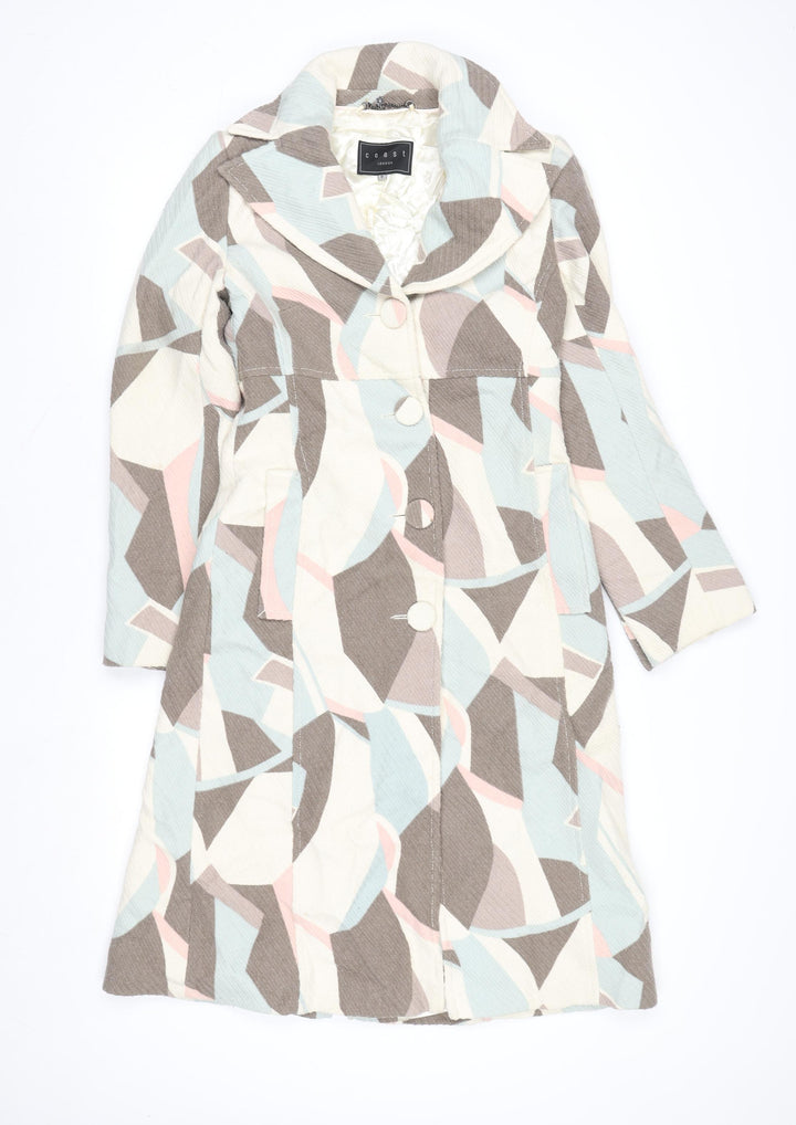 Coast Women’s Multicoloured Long Geometric Button Coat Size 8