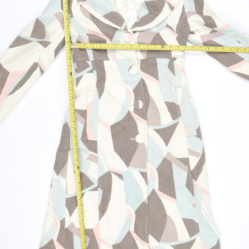 Coast Women’s Multicoloured Long Geometric Button Coat Size 8