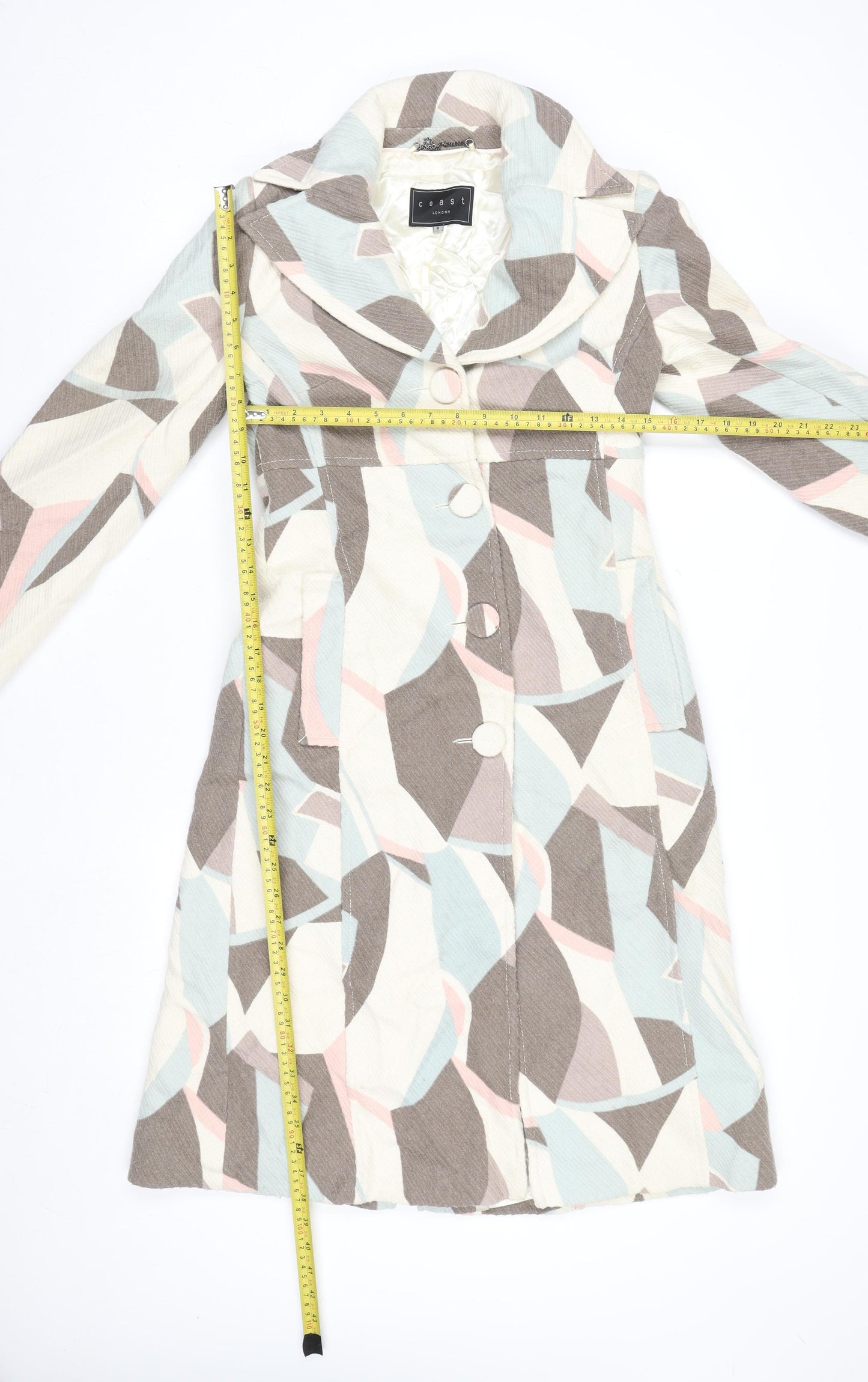 Coast Women’s Multicoloured Long Geometric Button Coat Size 8