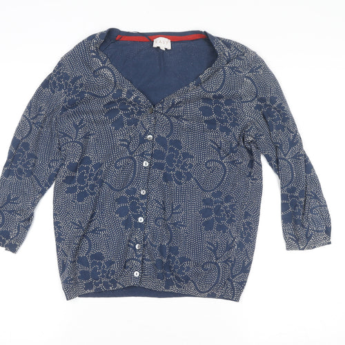 EAST Womens Blue Floral Cotton Blend Button-Up Tunic Top Size 12