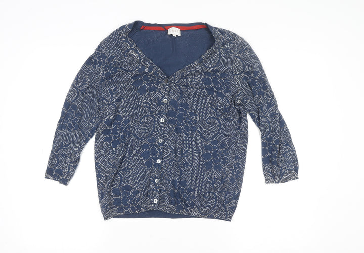 EAST Womens Blue Floral Cotton Blend Button-Up Tunic Top Size 12
