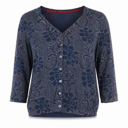 EAST Womens Blue Floral Cotton Blend Button-Up Tunic Top Size 12