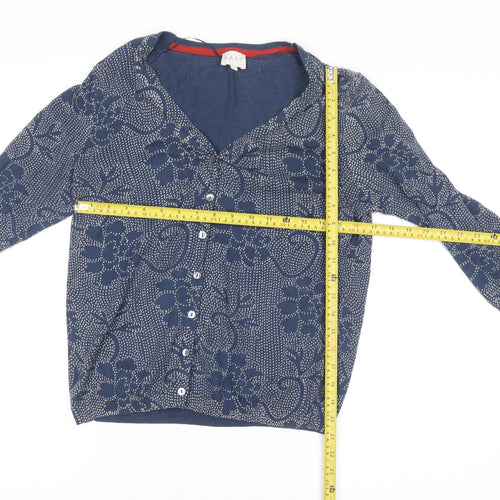 EAST Womens Blue Floral Cotton Blend Button-Up Tunic Top Size 12