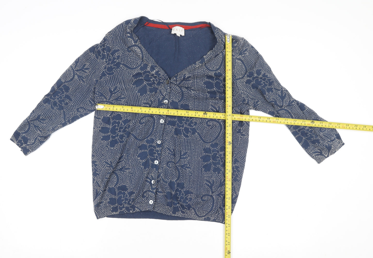EAST Womens Blue Floral Cotton Blend Button-Up Tunic Top Size 12