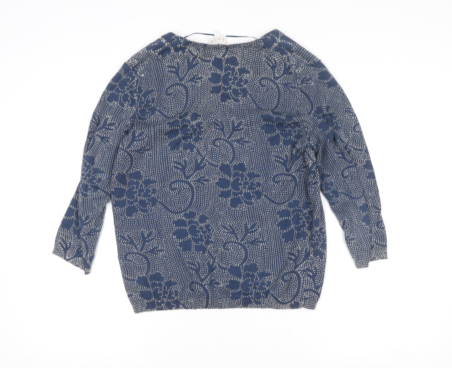 EAST Womens Blue Floral Cotton Blend Button-Up Tunic Top Size 12