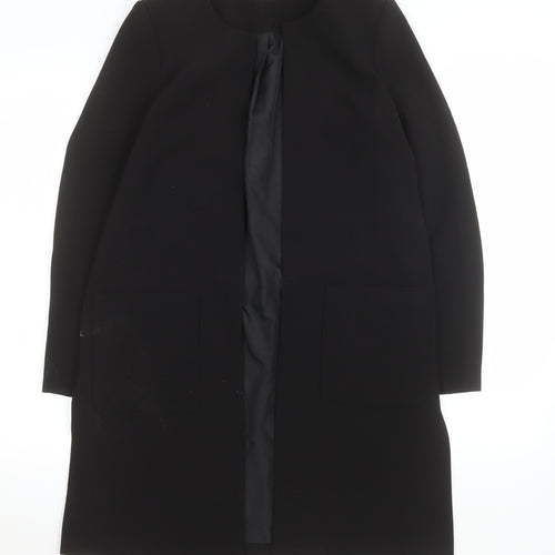 H&M Womens Black Long Overcoat Size 8 Regular Fit Lined Classic Style