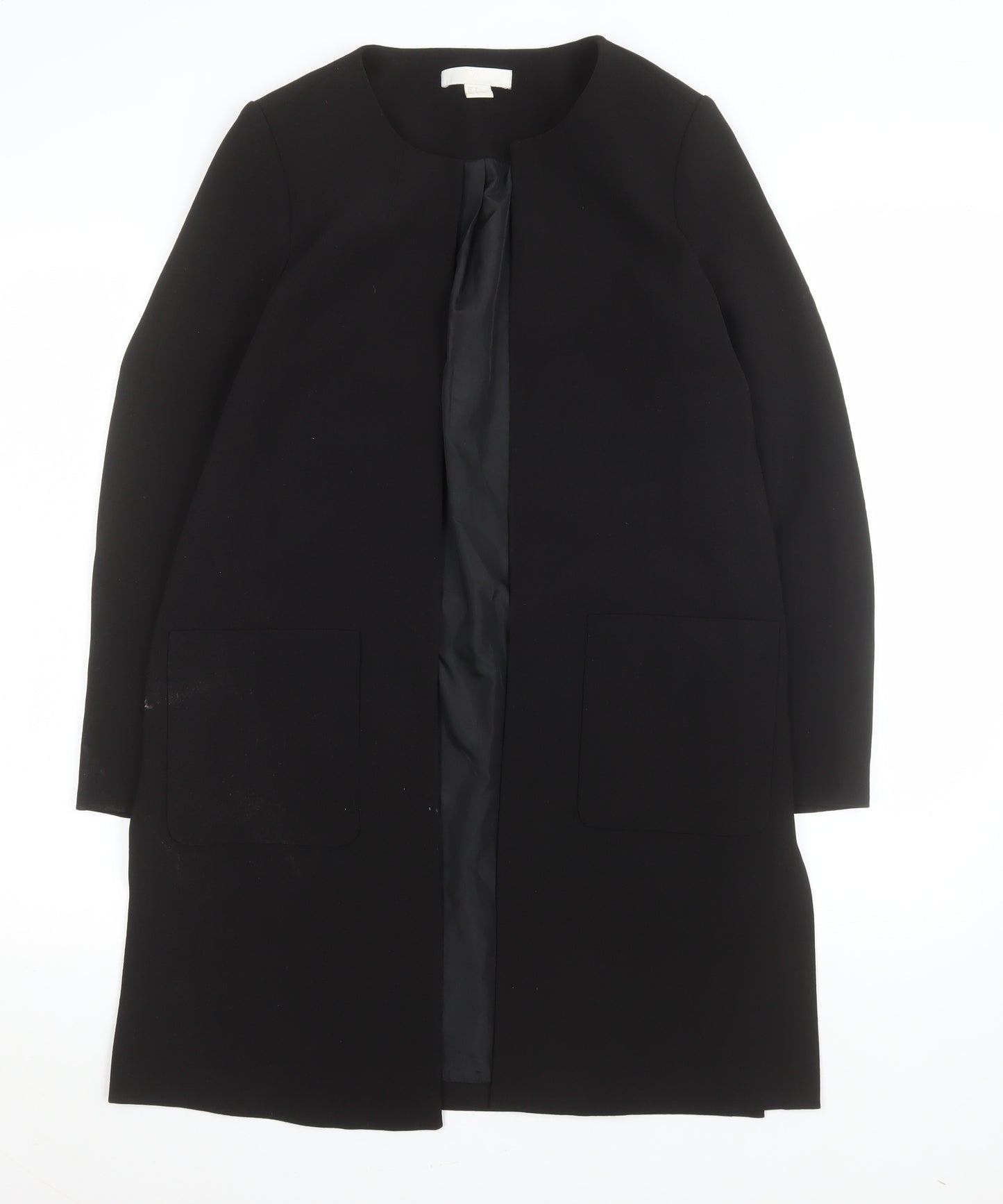 H&M Womens Black Long Overcoat Size 8 Regular Fit Lined Classic Style