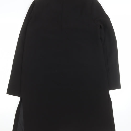 H&M Womens Black Long Overcoat Size 8 Regular Fit Lined Classic Style