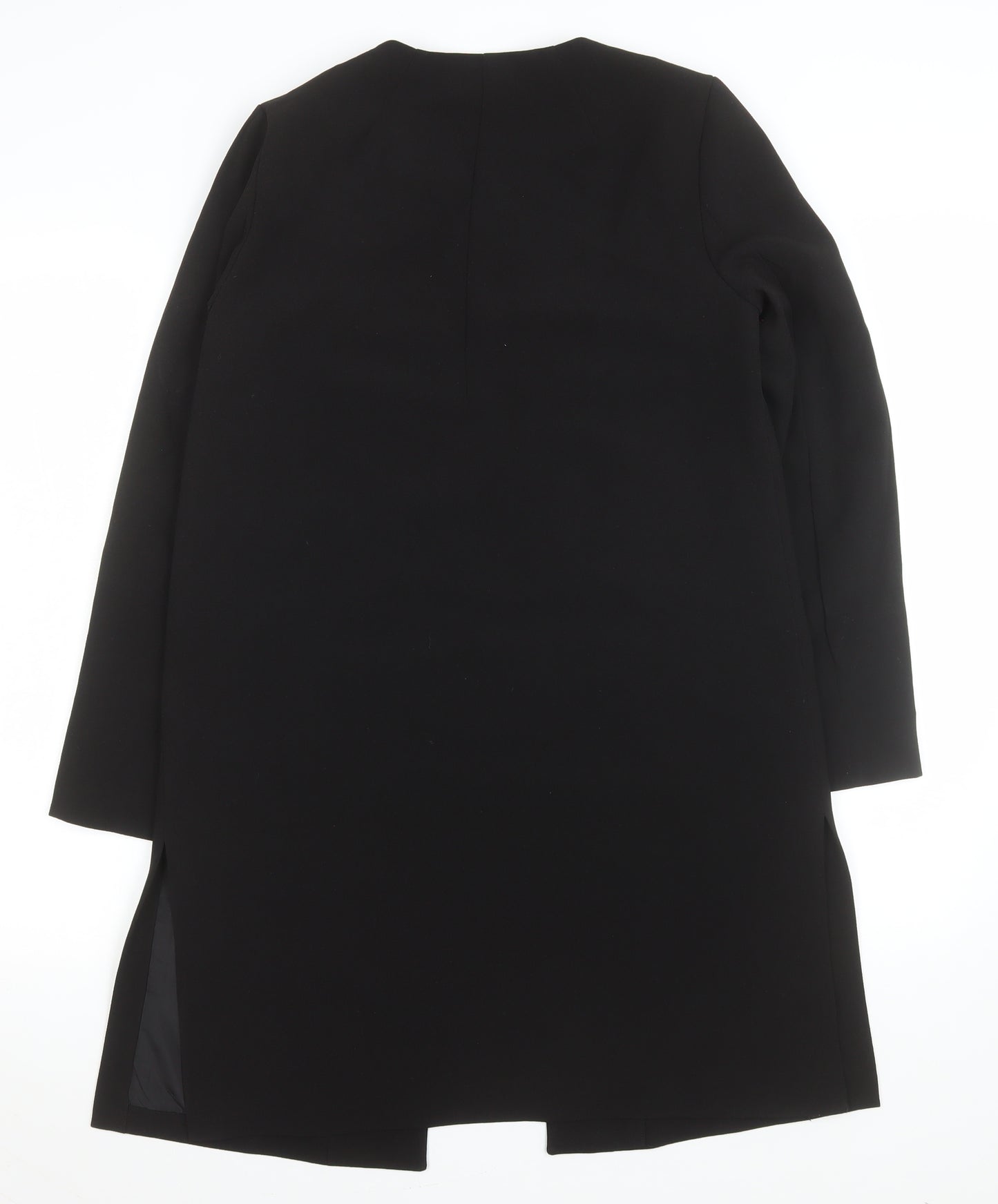 H&M Womens Black Long Overcoat Size 8 Regular Fit Lined Classic Style