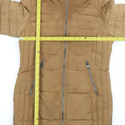 Next Women’s Brown Long Puffer Coat Size 8 Quilted Zip Winter Jacket