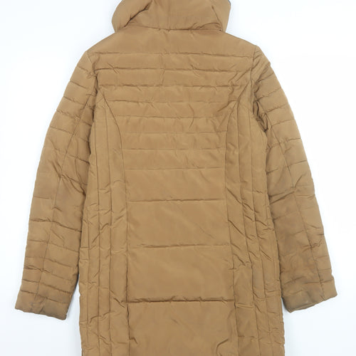 Next Women’s Brown Long Puffer Coat Size 8 Quilted Zip Winter Jacket