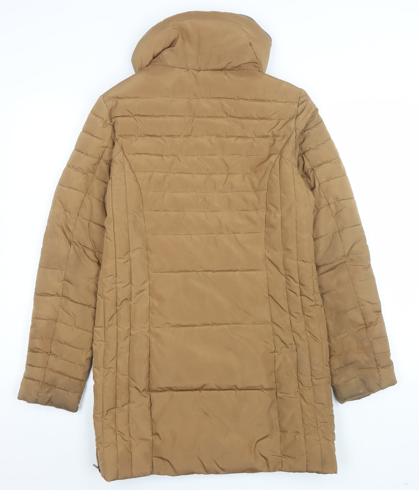 Next Women’s Brown Long Puffer Coat Size 8 Quilted Zip Winter Jacket