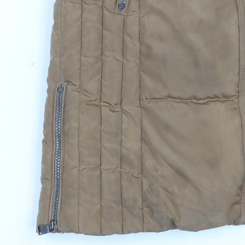 Next Women’s Brown Long Puffer Coat Size 8 Quilted Zip Winter Jacket