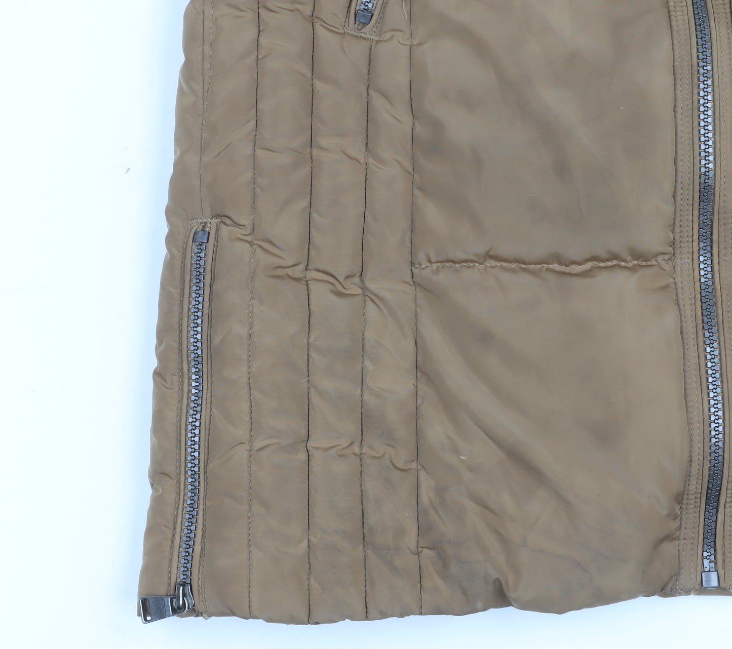 Next Women’s Brown Long Puffer Coat Size 8 Quilted Zip Winter Jacket