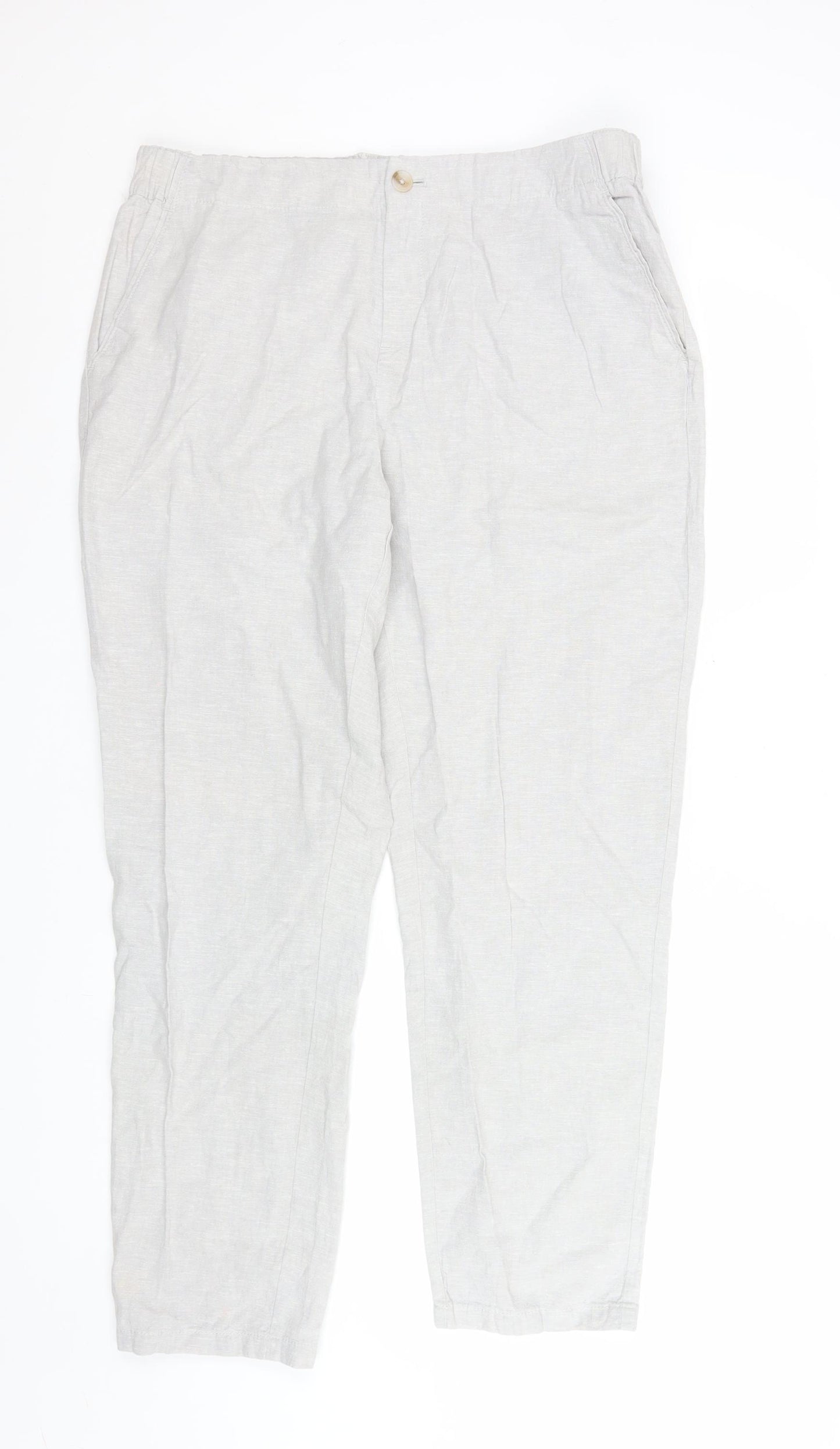 Dunnes Women Beige Linen Cotton Chino Trousers Size 14