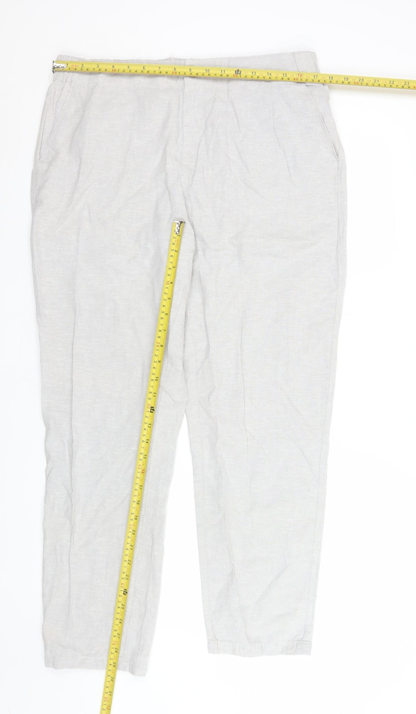 Dunnes Women Beige Linen Cotton Chino Trousers Size 14