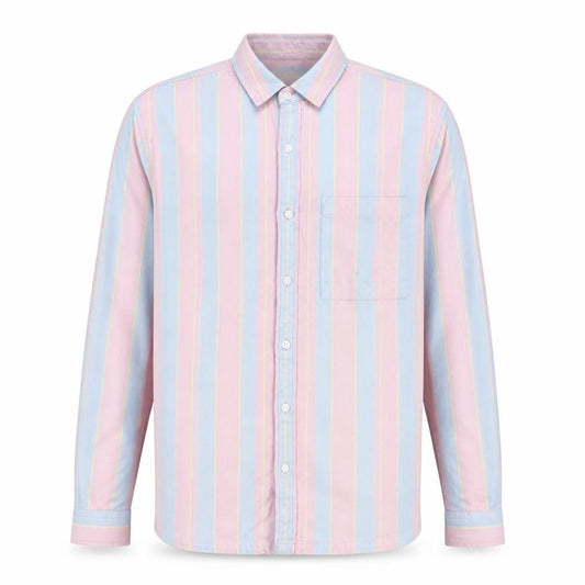 Front view of Topman Men's Multicoloured Striped Cotton Long Sleeve Button-Up Shirt, size S