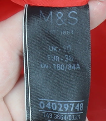 Marks and Spencer Women's Red Puffer Jacket Size 10 Lightweight Zip Up