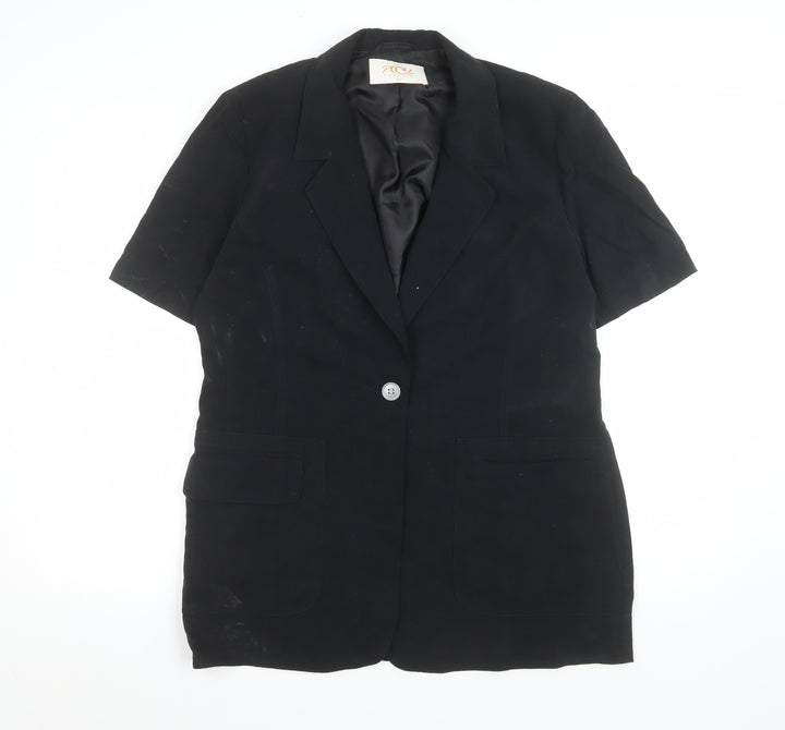 Country Casuals Women's Black Short Sleeve Button Tunic Blouse Size 12