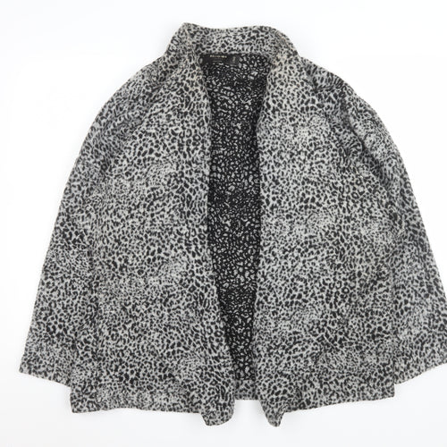 Religion Women Grey Animal Print Coatigan L Long Sleeve Open Front