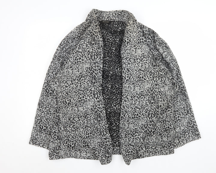 Religion Women Grey Animal Print Coatigan L Long Sleeve Open Front