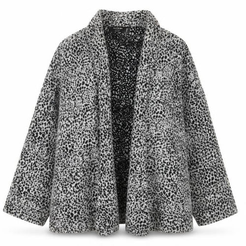 Religion Women Grey Animal Print Coatigan L Long Sleeve Open Front