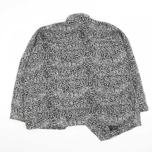 Religion Women Grey Animal Print Coatigan L Long Sleeve Open Front