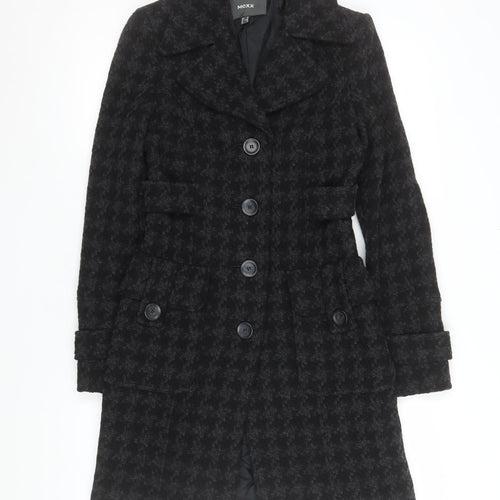 Mexx Womens Black Houndstooth Wool Blend Mid-Length Coat Size 8