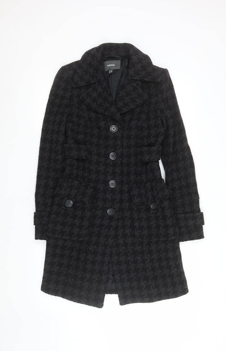 Mexx Womens Black Houndstooth Wool Blend Mid-Length Coat Size 8
