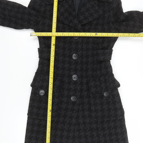 Mexx Womens Black Houndstooth Wool Blend Mid-Length Coat Size 8