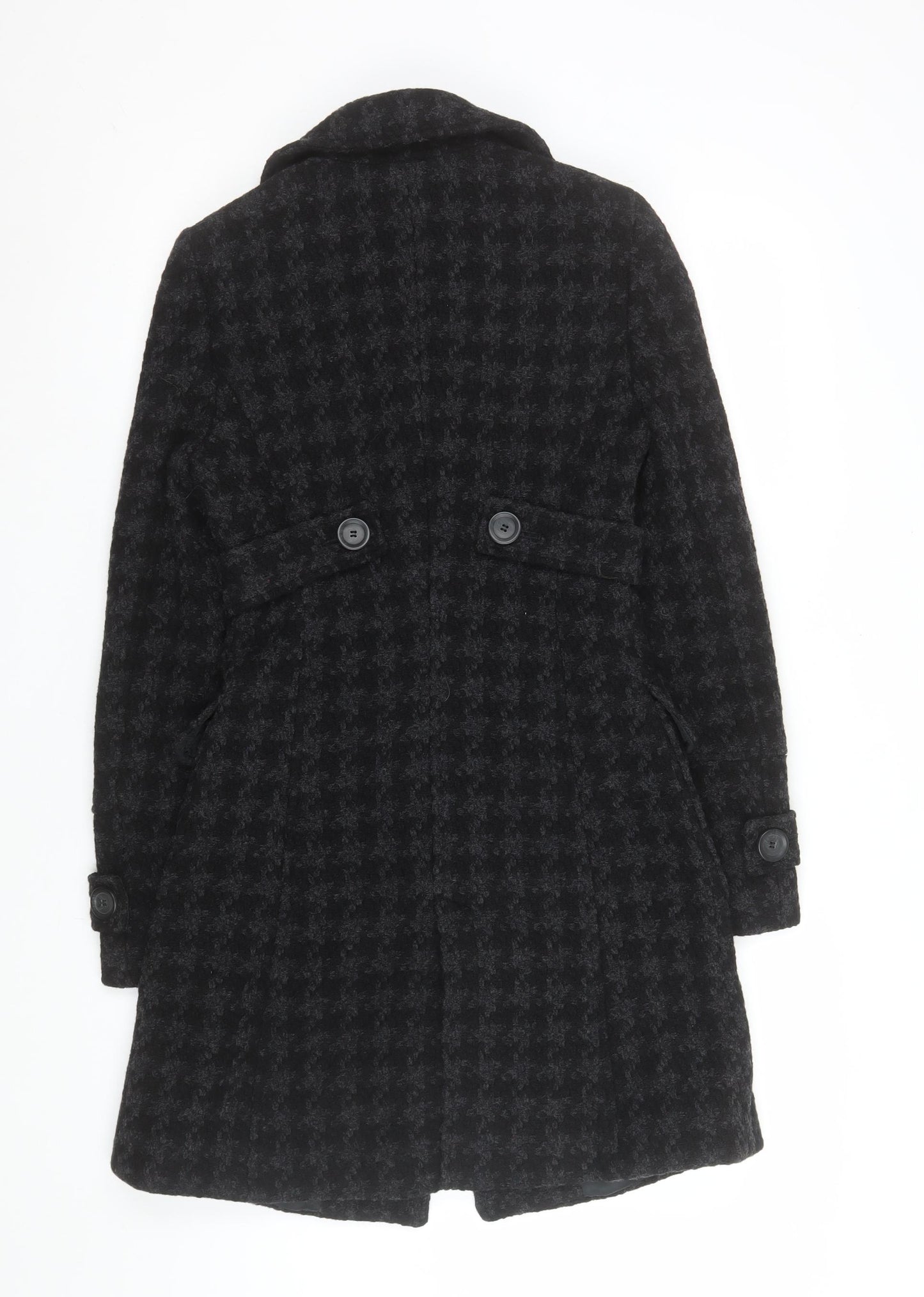 Mexx Womens Black Houndstooth Wool Blend Mid-Length Coat Size 8