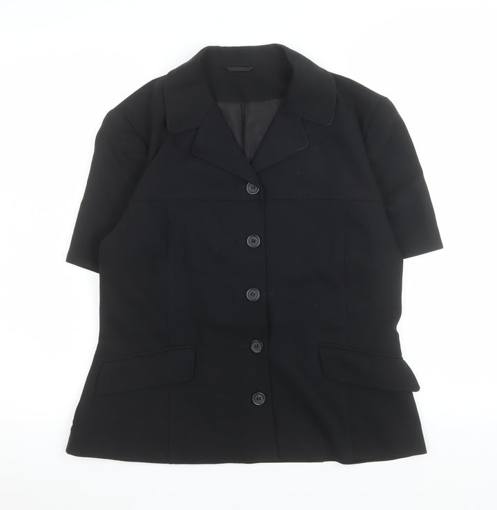 BAY Womens Black Short Sleeve Button-Up Blouse Size 14