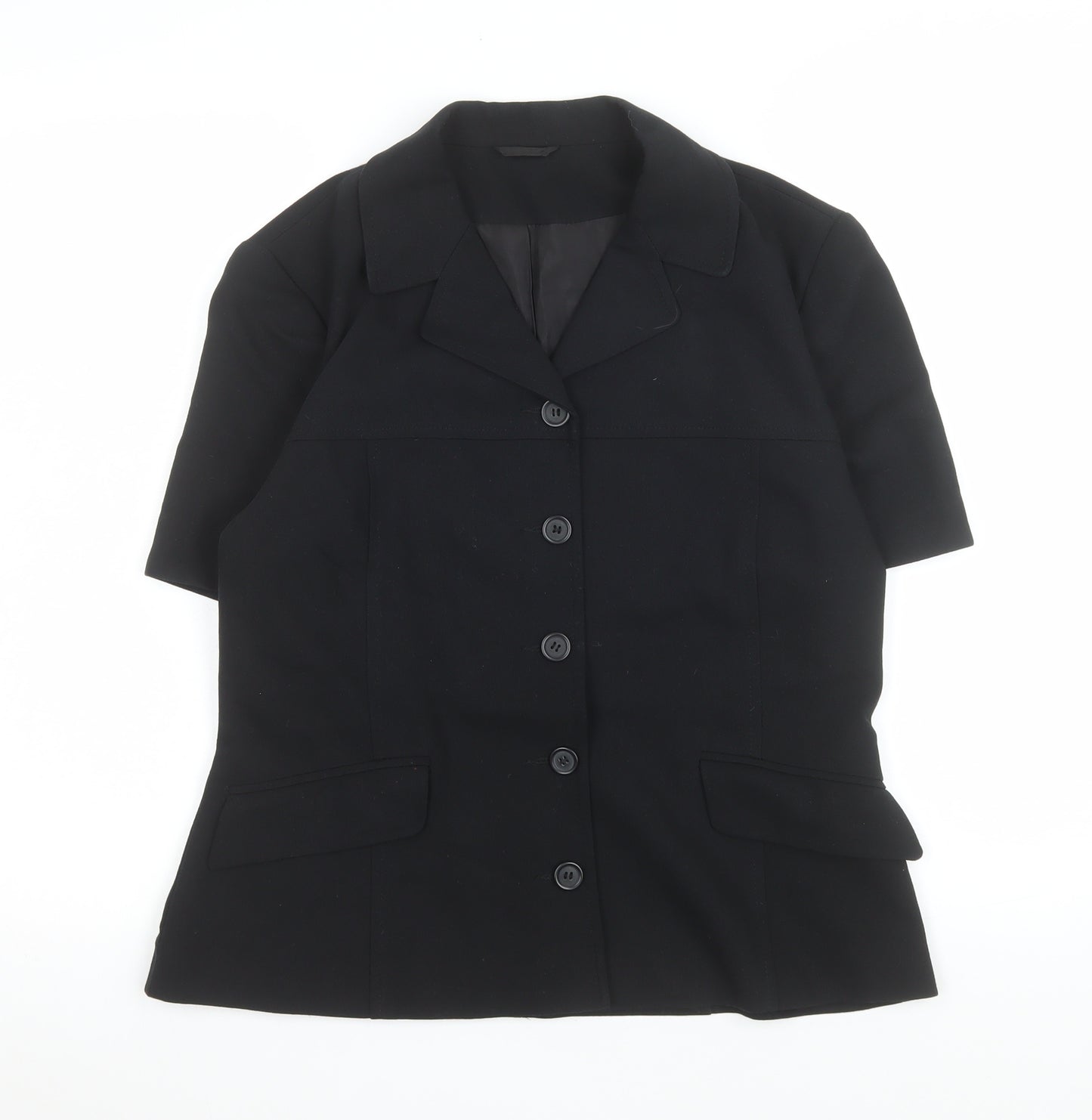 BAY Womens Black Short Sleeve Button-Up Blouse Size 14