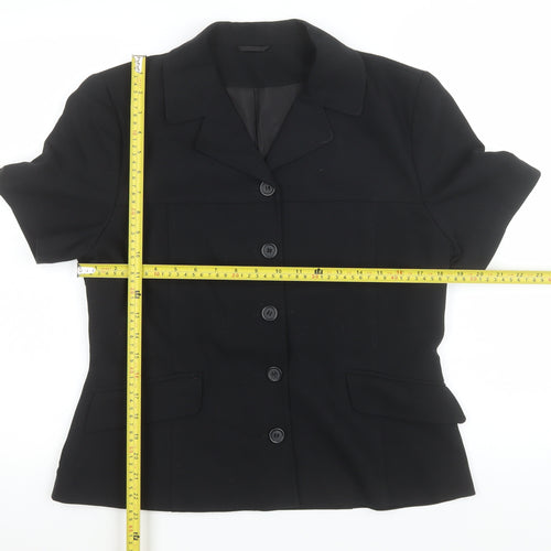BAY Womens Black Short Sleeve Button-Up Blouse Size 14