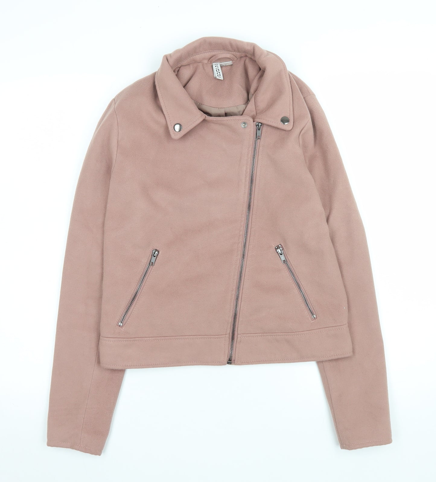 H&M Women’s Pink Biker Jacket Size 10 Lined Zip Casual Short