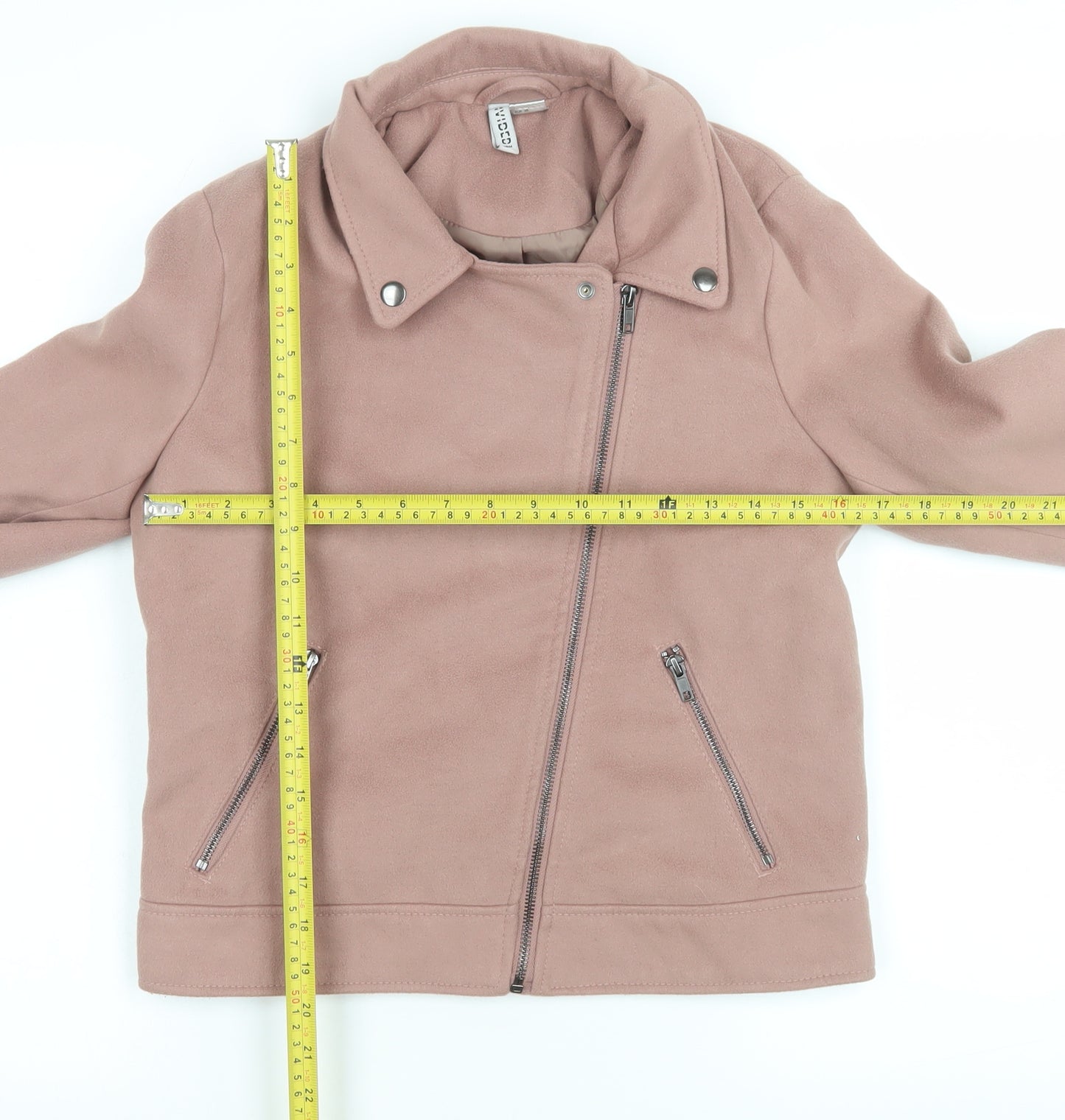 H&M Women’s Pink Biker Jacket Size 10 Lined Zip Casual Short