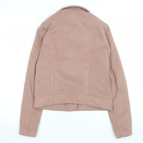 H&M Women’s Pink Biker Jacket Size 10 Lined Zip Casual Short