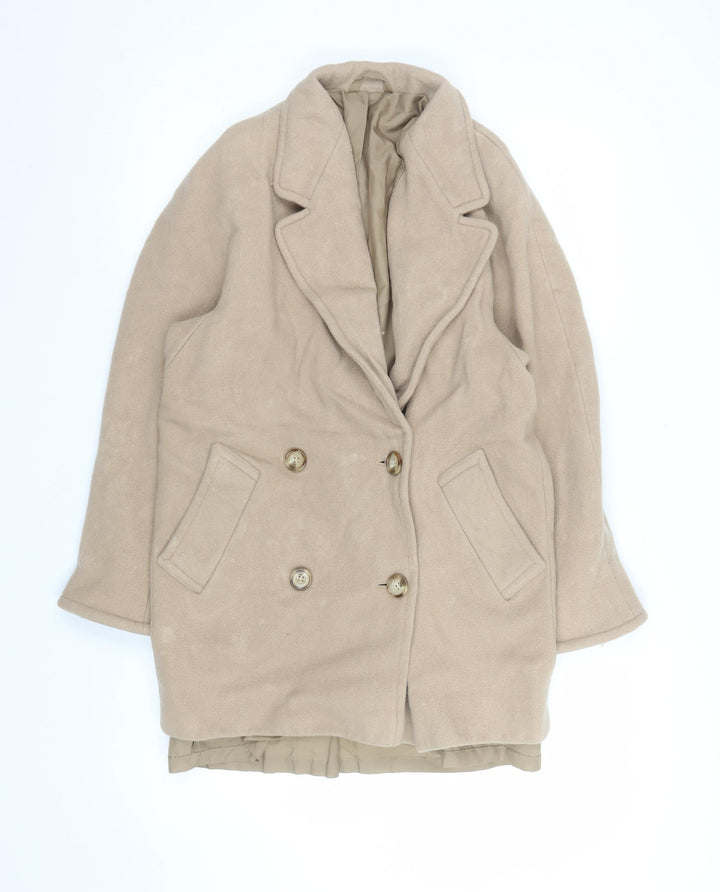 Marks and Spencer Women’s Beige Wool Pea Coat Size 10 Vintage